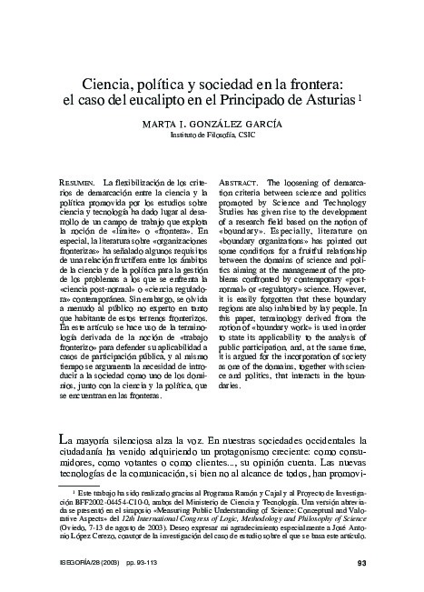 Ciencia, política y sociedad en la frontera: el caso del eucalipto en el Principado de Asturias