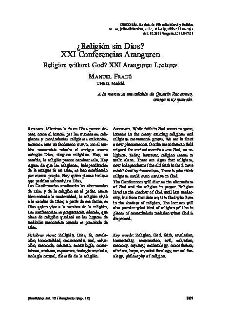 ¿Religión sin Dios? XXI Conferencias Aranguren