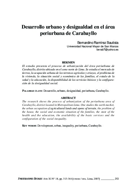 Desarrollo urbano y desigualdad social en el área periurbana de Carabayllo