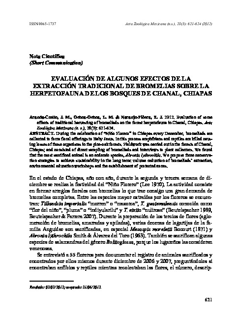 Evaluación de algunos efectos de la extracción tradicional de bromelias sobre la Herpetofauna de los bosques de Chanal, Chiapas