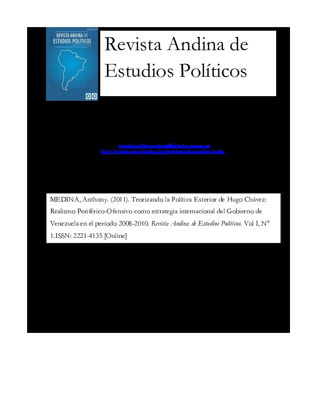 Teorizando la Política Exterior de Hugo Chávez: Realismo Periférico-Ofensivo como estrategia internacional del Gobierno de Venezuela en el período 2008-2010