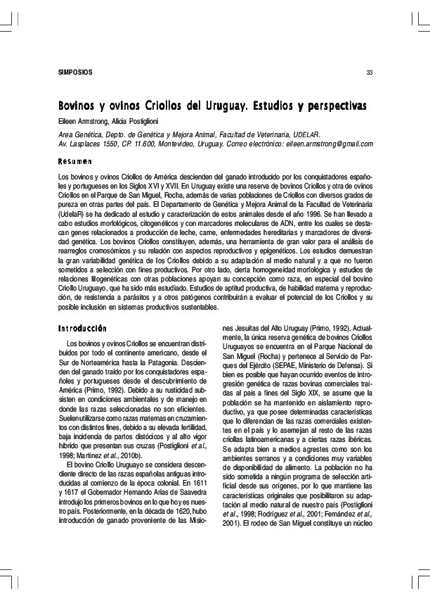 Bovinos y ovinos Criollos del Uruguay. Estudios y perspectivas 