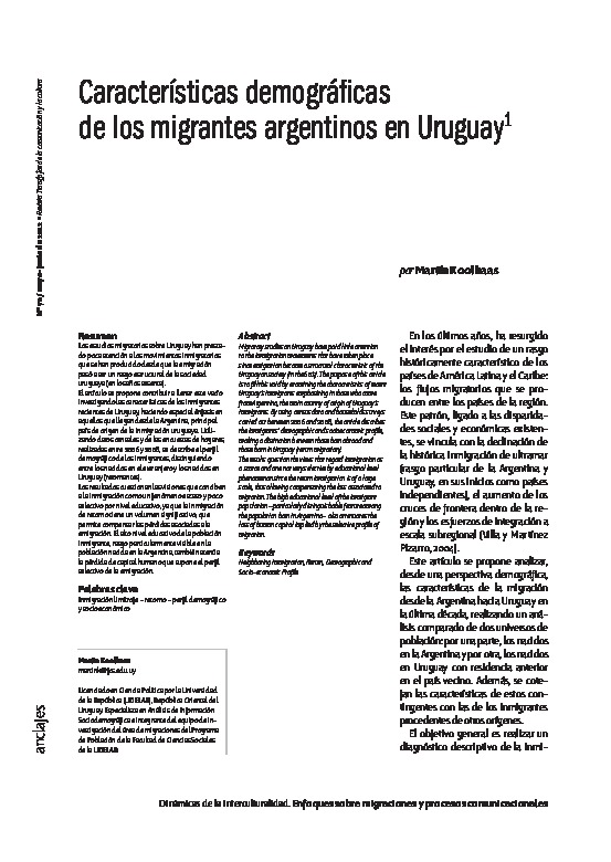 Características demográficas de los migrantes argentinos en Uruguay