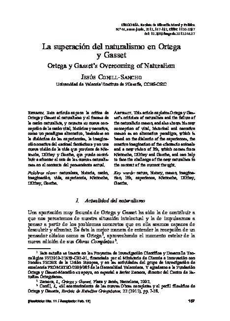 La superación del naturalismo en Ortega y Gasset