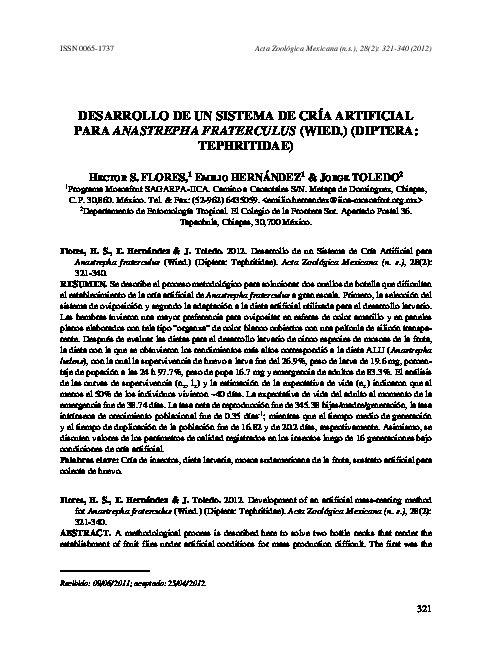 Desarrollo de un sistema de cría artificial para anastrepha fraterculus (wied.) (diptera: Tephritidae)