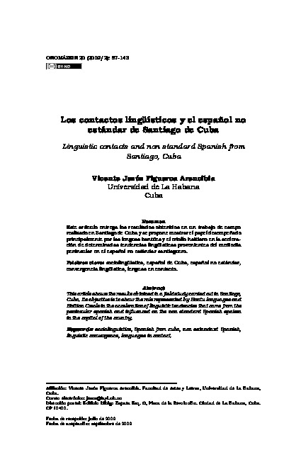 Los contactos lingüísticos y el español no estándar de Santiago de Cuba
