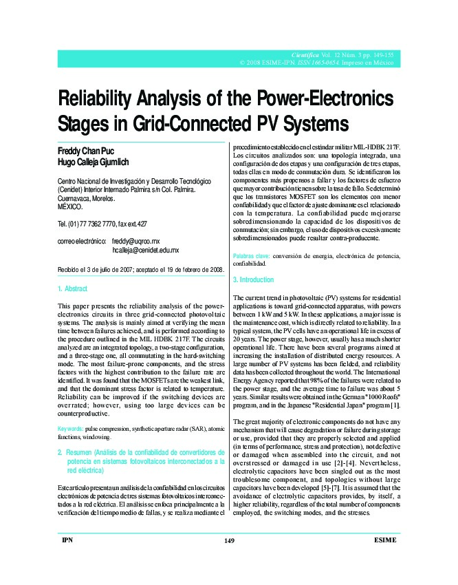 Reliability Analysis of the Power-Electronics Stages in Grid-Connected PV Systems