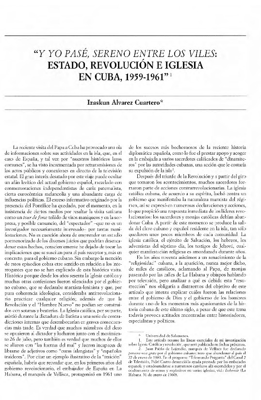 "Y yo pasé, sereno entre los viles: Estado, revolución e Iglesia en Cuba, 1959-1961"